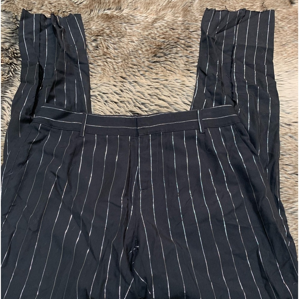 RtA Joan Pegged Pinstripe Pant in Black/Silver Size 28